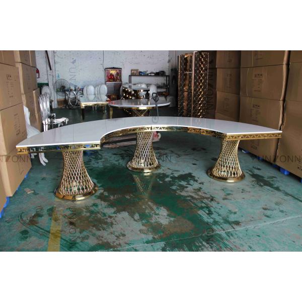 Quality Small Waist Base MDF Table Top Half Moon Dining Table Set Stainless Steel Frame For Wedding Event for sale