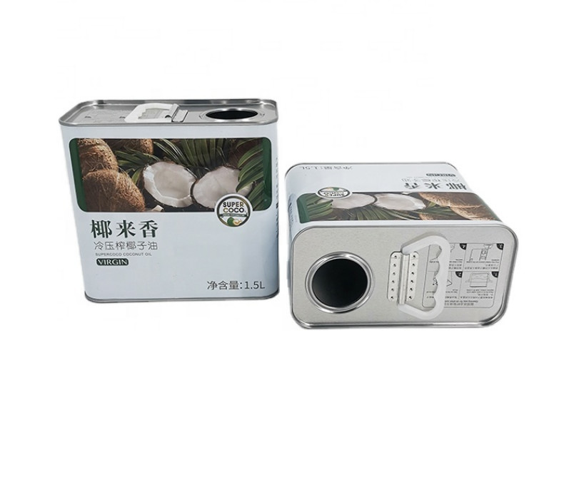 China Custom 1.5L Tinplate Coconut Oil Can 1.5KG Rectangular Food Oil Container factory