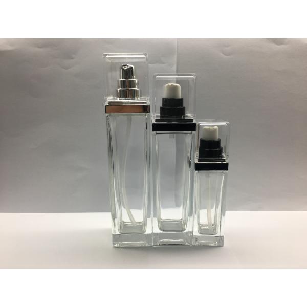 Quality 30ml 100ml 120ml Square Cosmetic Packaging Transparent Glass Lotion Bottles Cream Bottles for sale
