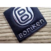 Quality Black Embossed Leather Patches With Silver Embossment TPU Logo For Bags for sale