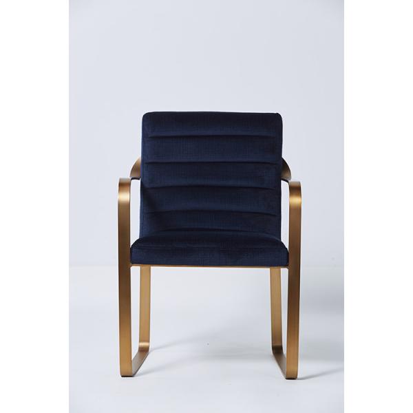 Quality Popular Modern Contracted Blue Velvet Living Room Chair With Metal Base Brushed Brass for sale