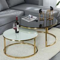 China Marble Glass Top Gold Round Coffee Table With Storage Strike Deisgn for sale