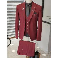 China 46 48 50 52 54 56 Custom Tuxedo Suit Maroon 3 Piece Tuxedo Slim Fit Stretch Suit Vest Claret Red factory