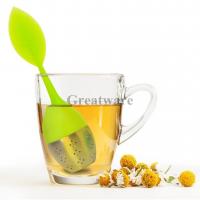China Silicone Leaf  Tea Infuser Strainer Handle with Steel Ball and Drip Tray for sale