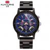 China Luminous Men Black Ebony Wooden Quartz Watch Blue Dial Wood Wristwatch factory