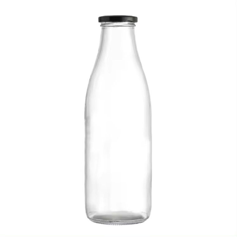 China Large Capacity Milk Glass Bottle 1000 Ml Beverage With Metal Cap Food Grade Leakproof factory