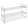China 2 - Tier House White Wire Shoe Rack / Wire Fram Chrome Stackable Shoe Rack factory