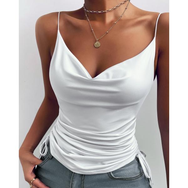 Quality Tight Sexy White Suspenders Solid Color Deep V Neck Camisole Draw Rope Casual for sale