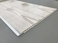 China Flat 25cm Waterproof Wall Panels Wooden Pattern With Double Silver Lines factory