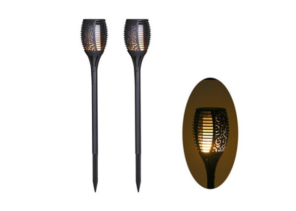 pathways yard flickering solar tiki torches / solar flame light