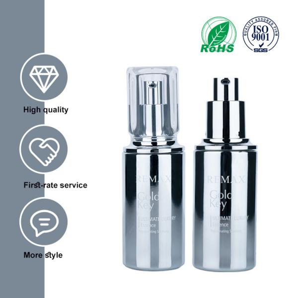 Quality 50ml Transparent Cap Glass Cosmetic Packaging Silver Glass Cosmetic Containers for sale