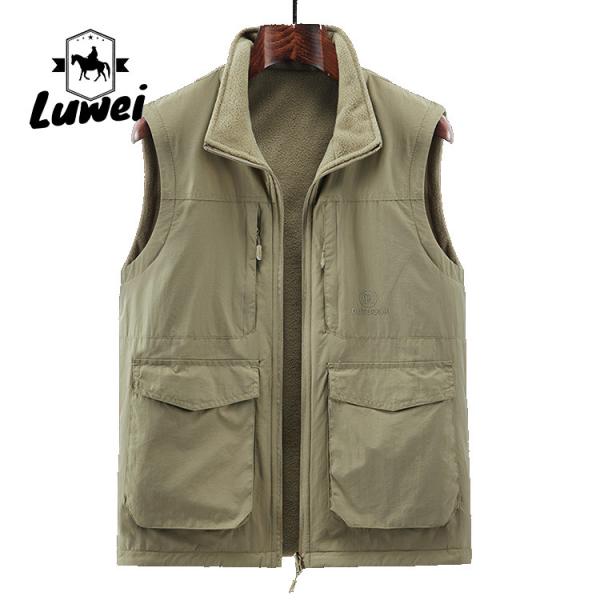 Quality Multi Pockets Cargoes Waistcoat Solid Color Utility Zipper Sleeveless Sherpa for sale
