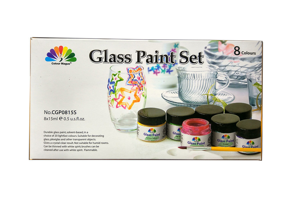 China Non - Toxic Art Painting Colours 8 Pcs Glass Paint Set 8X15ml 20 Light Fast Colours factory