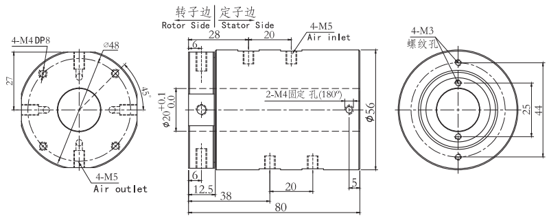 3404004 series 3404004 Series 4 Passage Hollow Shaft Rotary Unions slip ring Drawing 