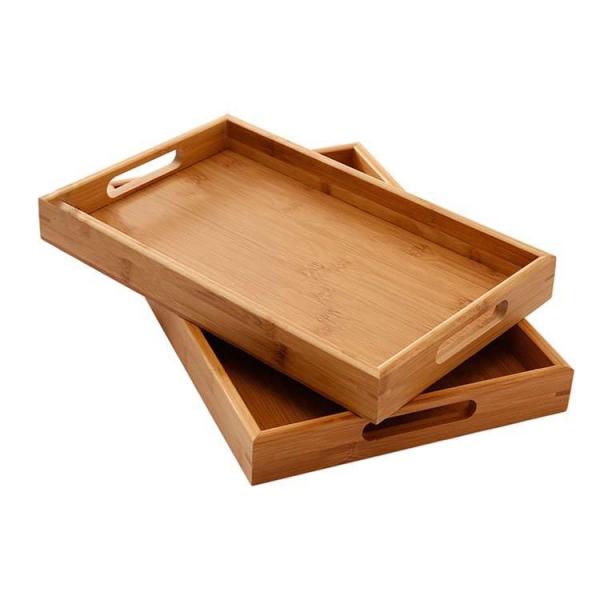 Quality Food 35*22cm Bamboo Kitchen Storage Wooden Woven Serving Trays Ergonomic Grip Handles for sale