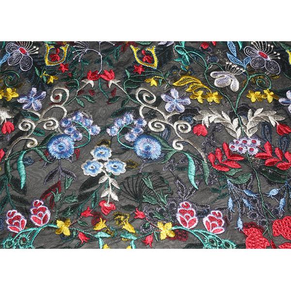 Quality Fancy Multi Colored Floral Embroidered Lace Fabric 120 CM Polyester for sale