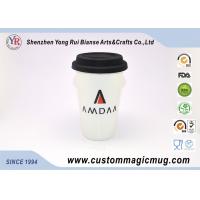 China 350ml Double Wall Ceramic Mug , Coffee / Tea / Milk Travel Mug With Silicone Lid factory