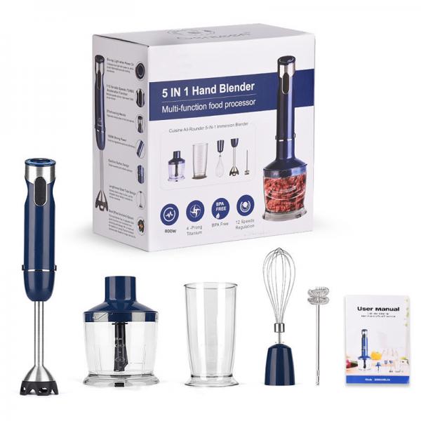 Quality 5 In 1 Portable Hand Blender , Immersion Hand Blender Set With Titanium Steel Blade for sale