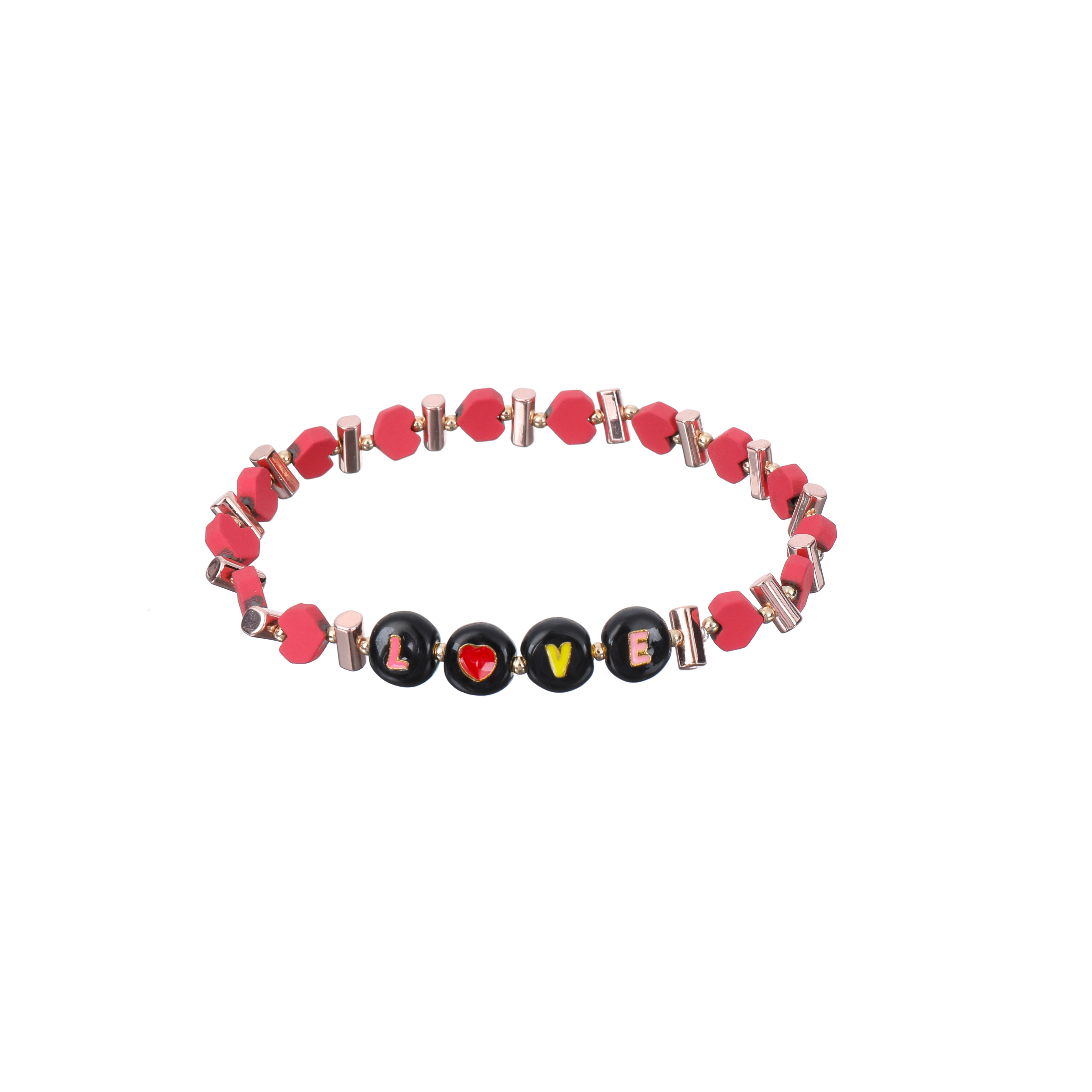 China Hematite Beaded Alphabet Bracelets , 6mm Red Hearts Love Beaded Bracelet factory