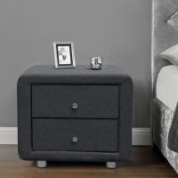 China Modern Upholstered Fabric Bedside Table Linen Grey Velvet Nightstand 2 Drawers factory
