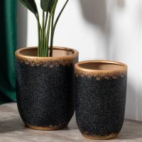 China Minimalism style indoor outdoor balcony decor matte flower pots mold black gold ceramic cactus pots plant pots factory