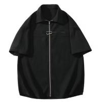 China Custom Apparel Manufacturers Men'S Summer Waffle Polo Shirt  Short Sleeve  Zipper Up T Shirt for sale
