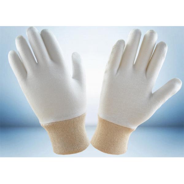 Quality mens white cotton industrial work gloves with knit wrist heavy duty designing service mass production free mould cost for sale