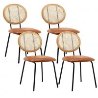 China Powder Coating Metal Rattan Side Chair With Leather Seat factory