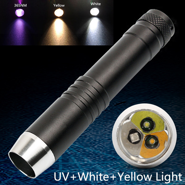 China 395NM 365NM UV LED Flashlight for Detecting Money,Jade,Gemstons,Yellow Light CREE Q5 Handheld LED Penlight factory