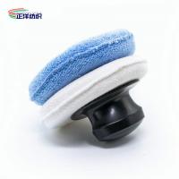 China 12cm Car Paint Buffing Pads Microfiber Round Waxing Applicator With Plastic Hook Handle factory