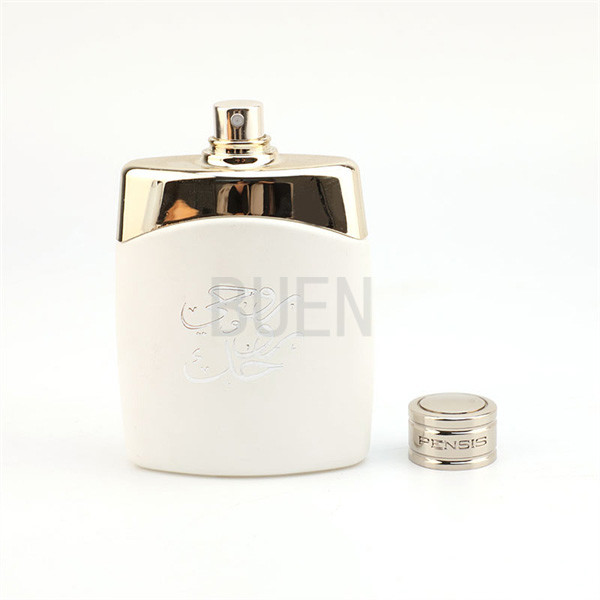 Quality Five Pointed White Glass Perfume Bottle 100ml With UV Silver Weighted Cover for sale