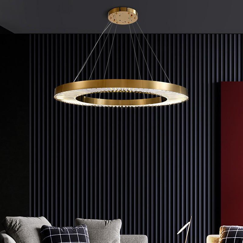 Quality Brushed Brass Dimmable Three Ring LED Modern Ring Chandelier 110V To 240V for sale