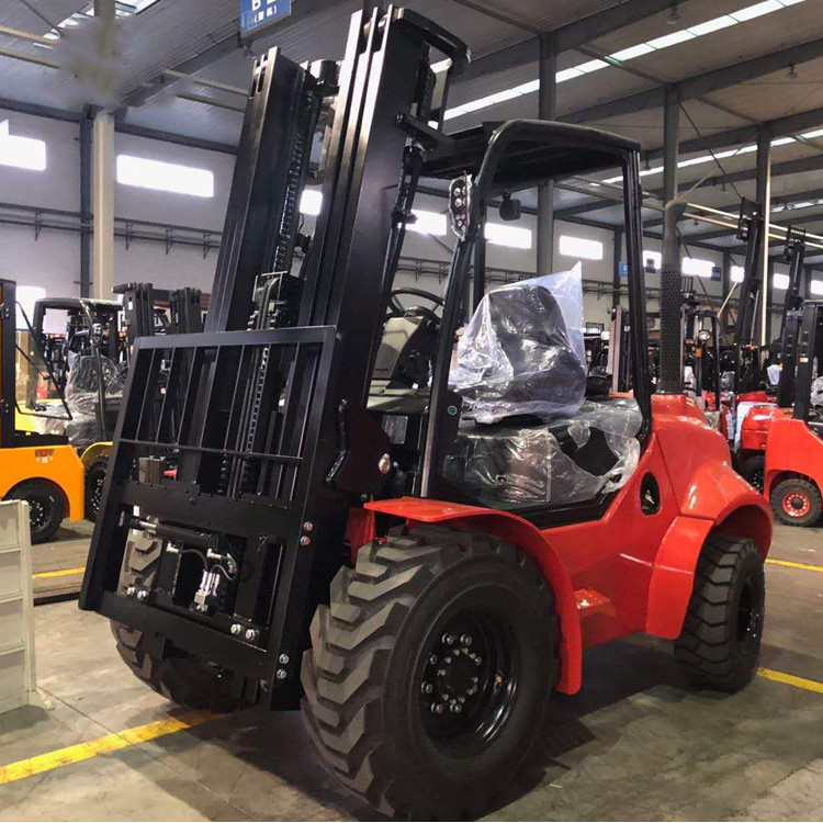 China Customised All / Rough Terrain Forklift , 3.5 Ton Red Steel Atv Forklift factory