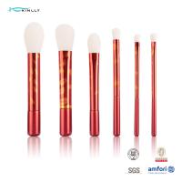 China Long Aluminium Ferrule Synthetic Hair Makeup Brushes Red Handle Cosmetic Brush Set factory