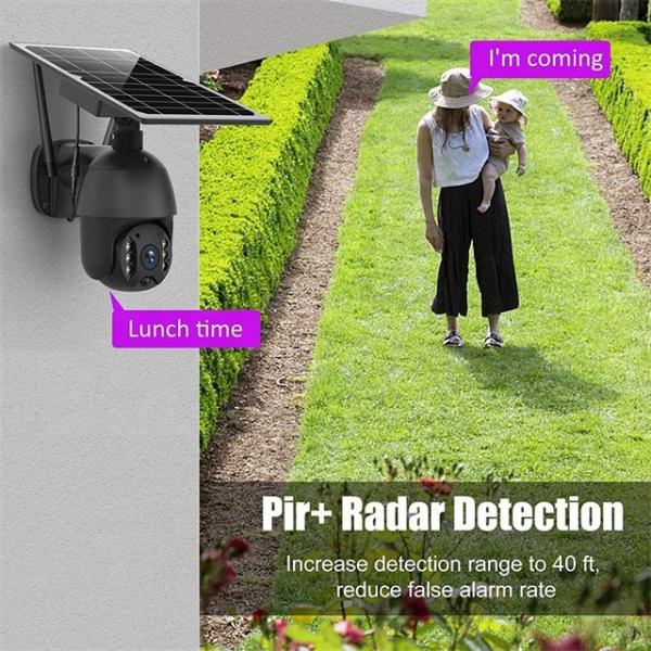 Quality PIR Radar Tuya Smart Camera PTZ 355 Solar Powered Wireless Outdoor Security for sale