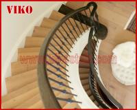 China Wrought Iron Staircase VK119S Wrought Iron Handrail Tread Beech,Railing tempered glass, Handrail b eech Stringer,carbon factory
