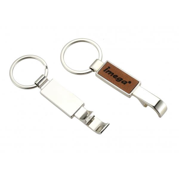 Quality Laserable PU Leather Metal Bottle Opener Keychain Rectangle With Keyring for sale