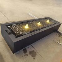 China Dark Grey Rectangle Water Fountains Outdoor Metal Water Table Feature With LED lights factory