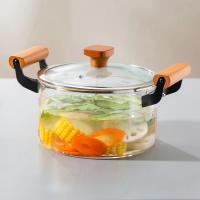 Quality 2.2L Clear Borosilicate Glass Kitchen Wares Cooking Pot Heat Resistant Hand for sale