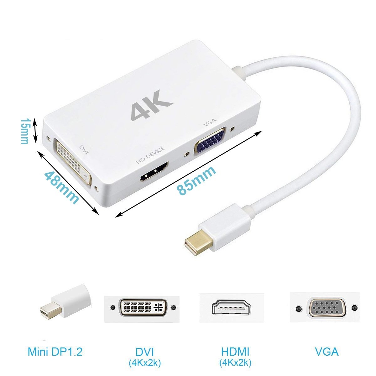 China Mini DisplayPort to  DVI VGA Adapter 4K Mini DP Converter Thunderbolt Compatible 3 in 1 for Mac for sale