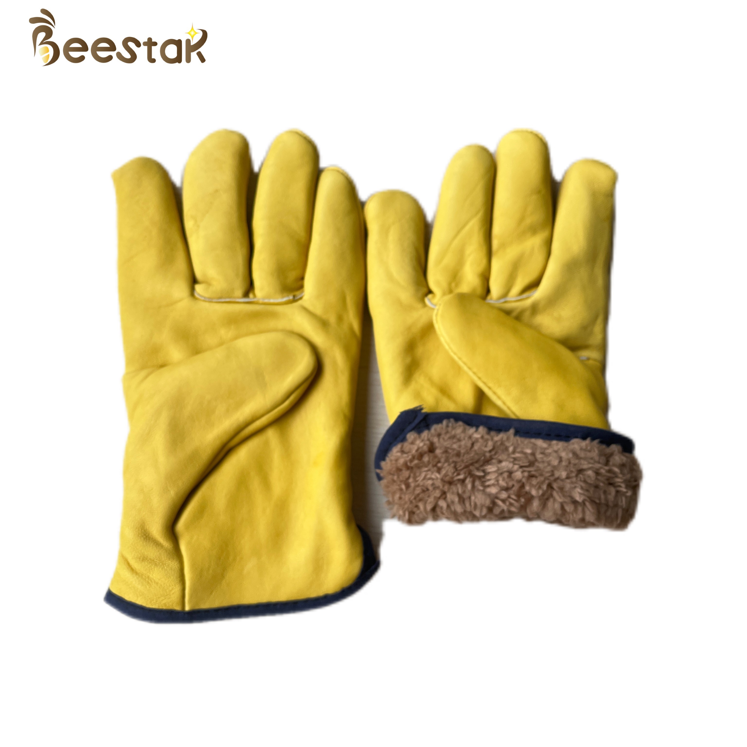 China Thick Fleece Suede Sheepskin Winter Beekeeping Gloves Yellow For Beekeeper factory