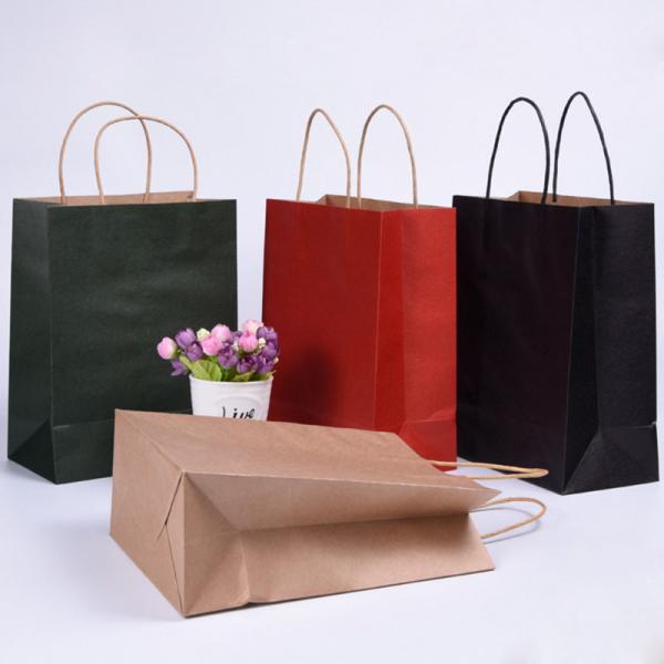 Quality Folding Brown Paper Shopping Bags With Strong Heat Resistant Glue Reinforce for sale