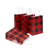 Quality Grid Pattern Custom Printed Carrier Bags , Brown Paper Gift Bags Size 16 X 8 X for sale