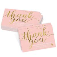 China Rectangle 5'' Pink And Gold Thank You Cards , Thank You Bussiness Cards factory