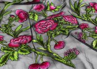 China Colored Floral Embroidered Tulle Fabric With Polyester On Nylon Mesh Component factory