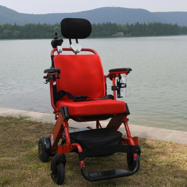 Quality Airport Red 18KG Lightweight Folding Power Wheelchair for sale