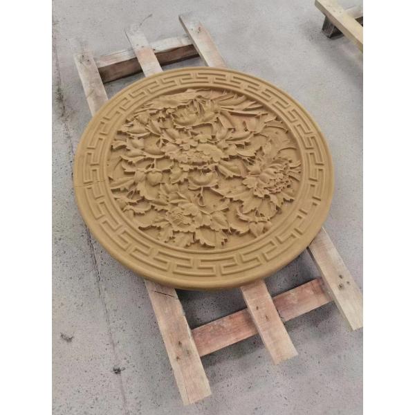 Quality Exquisite Custom Beige Sandstone Carvings Hand Carved Stone Wall Relief 10mm for sale