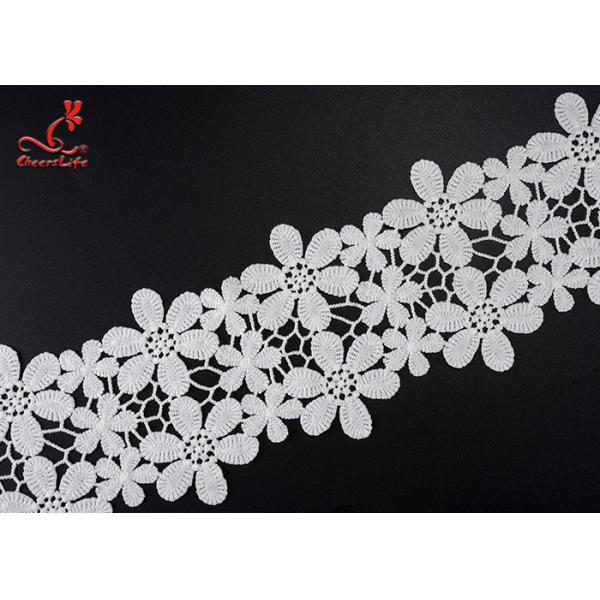 Quality Beautiful Flower White Embroidered Lace Trim For Wedding Dress for sale