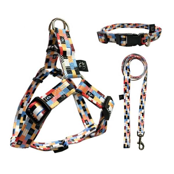 Quality Woven Logo Dog Harness Set Multiple Colour Polyester Dog Harness for sale