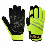 Quality Waterproof Hysafety Mechanics Wear Gloves Medium Duty Hi Vis Green Spandex Back for sale